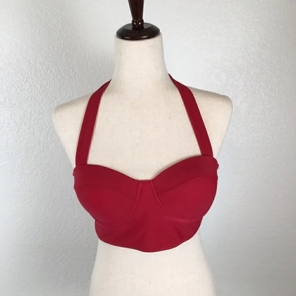 Red underwire halter bikini swim top L‎
